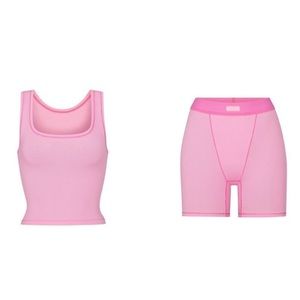 Skims Cotton Ribbed Set - Cotton Rib Tank & Boxer - Bubblegum Pink - NWT